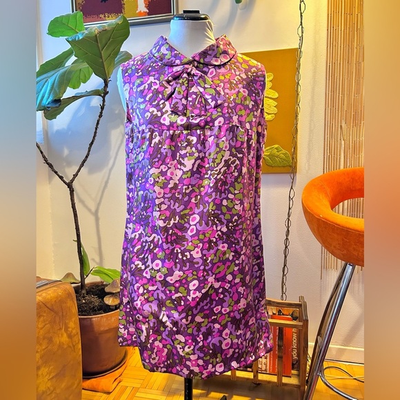 60s True Vintage Psychedelic Floral Mod Gogo Shift Mini Dress - Picture 1 of 6
